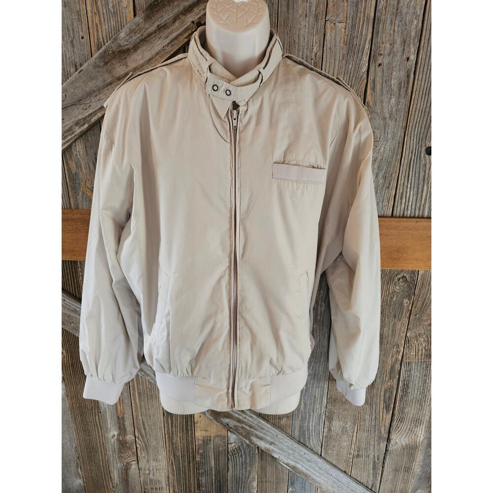 Haband vintage nylon Bomber full zip jacket size large L khaki multi pocket #